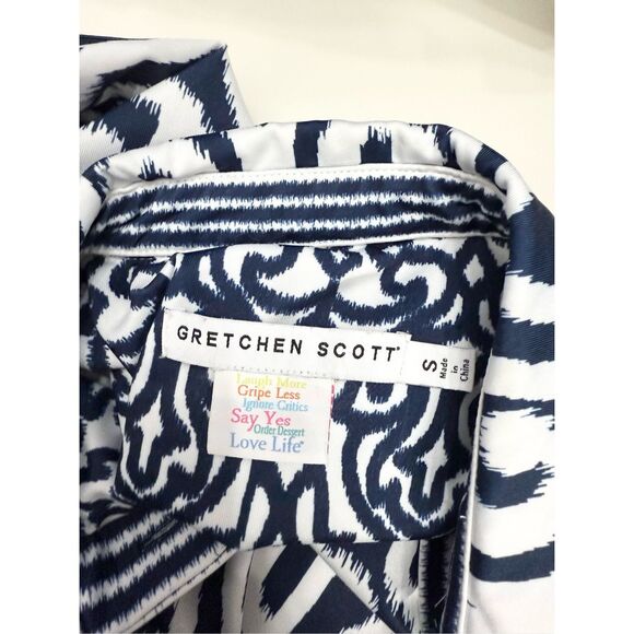 Gretchen Scott Everywhere Dress Navy Blue White Arabesque Sheath Dress S - Picture 4 of 5